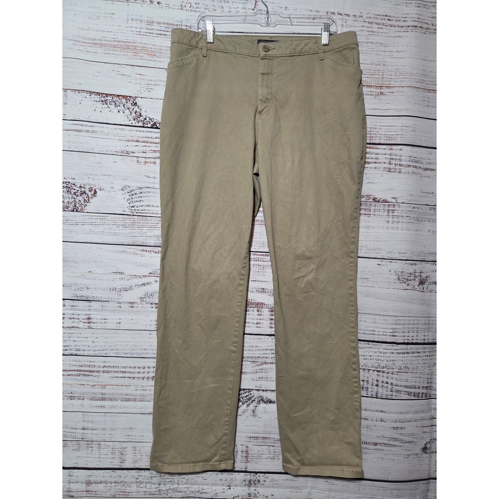 Lee Womens Khaki Relaxed Fit Straight Leg Mid Rise Pants Size 16 Long Tan